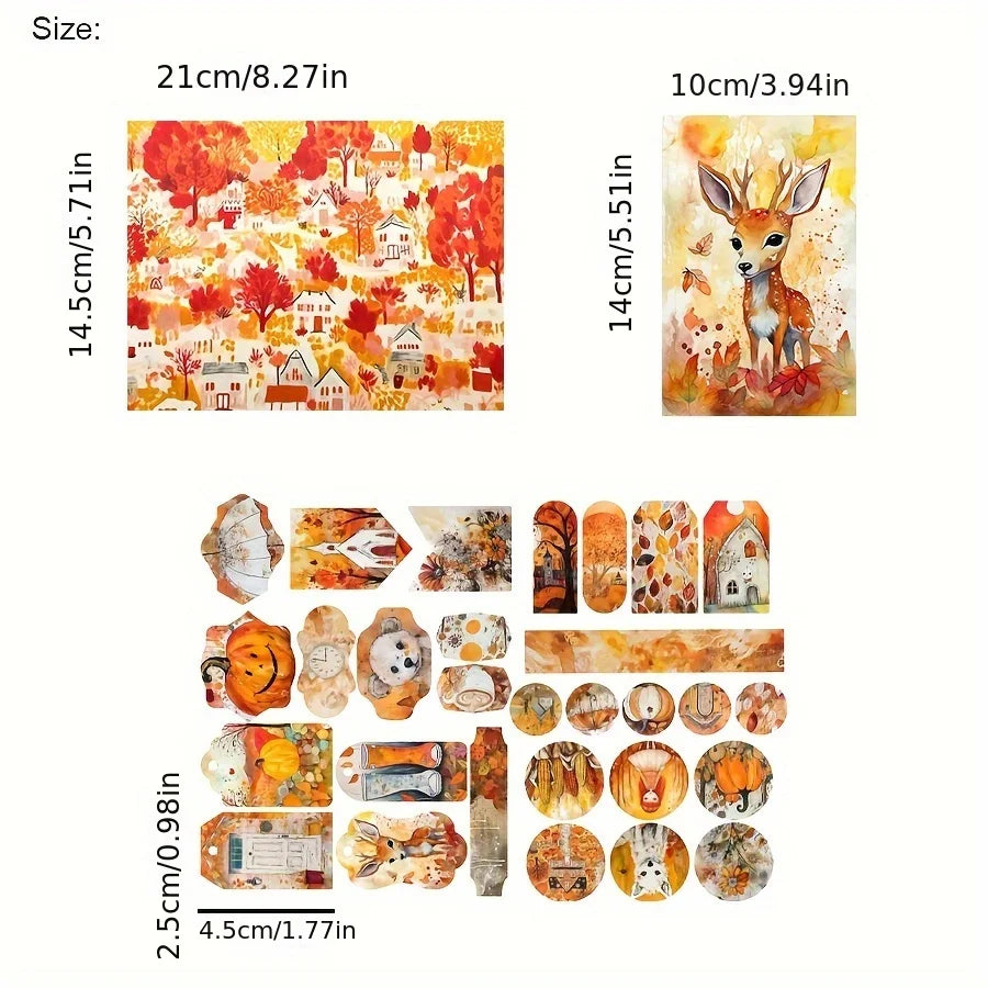 JAIIMAN70pcs Card and Sticker set Autumn for Fall Season, with Pumpkin, Feild Patterns for Holiday Party Flag DIY,Greeting Card