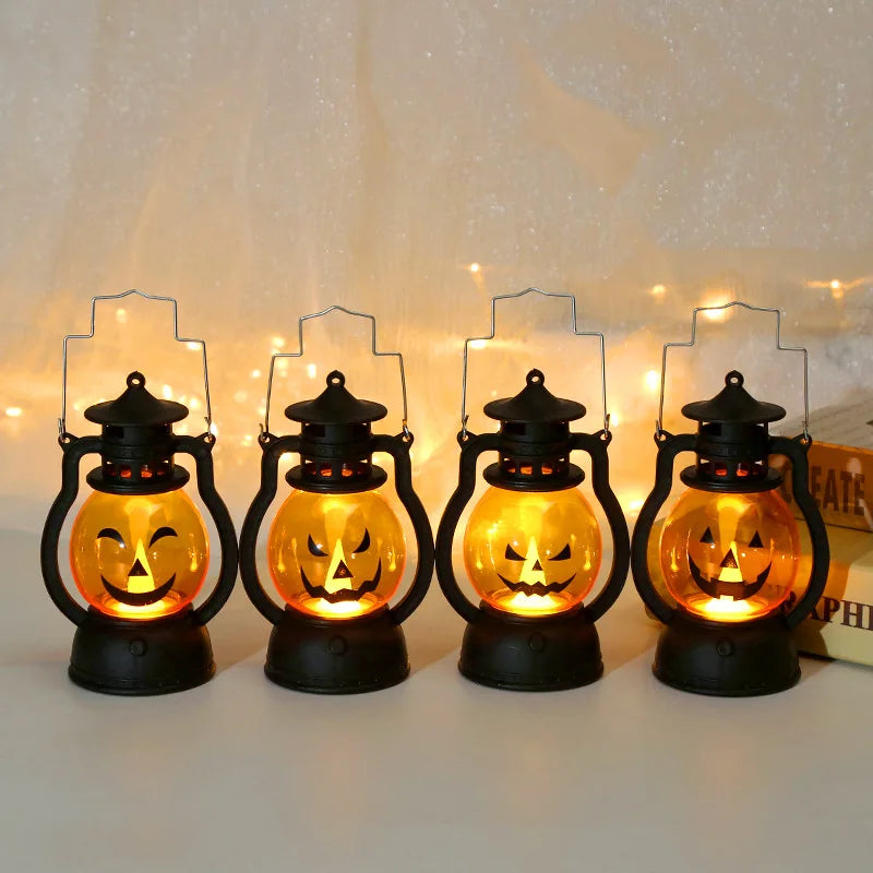 LED Halloween Pumpkin Lamp Portable Lamp Candle Lamp Vintage Small Oil Lamp Halloween Party Home Decoration Horror Props