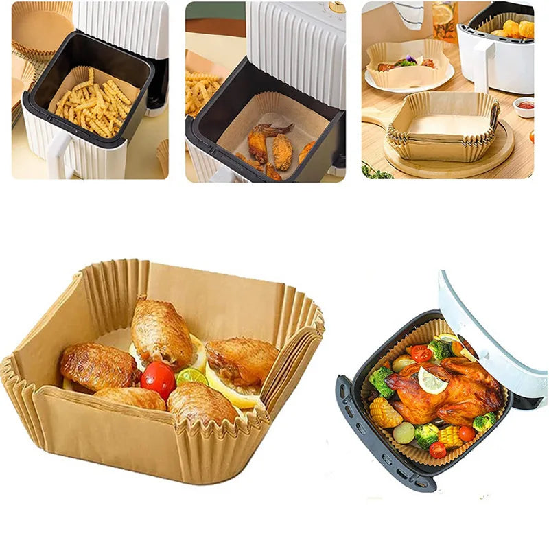 50Pcs Disposable Air Fryer Paper Oil Absorbing And Anti Oil Paper Tray Non Stick Baking Pad Large Toughness Square