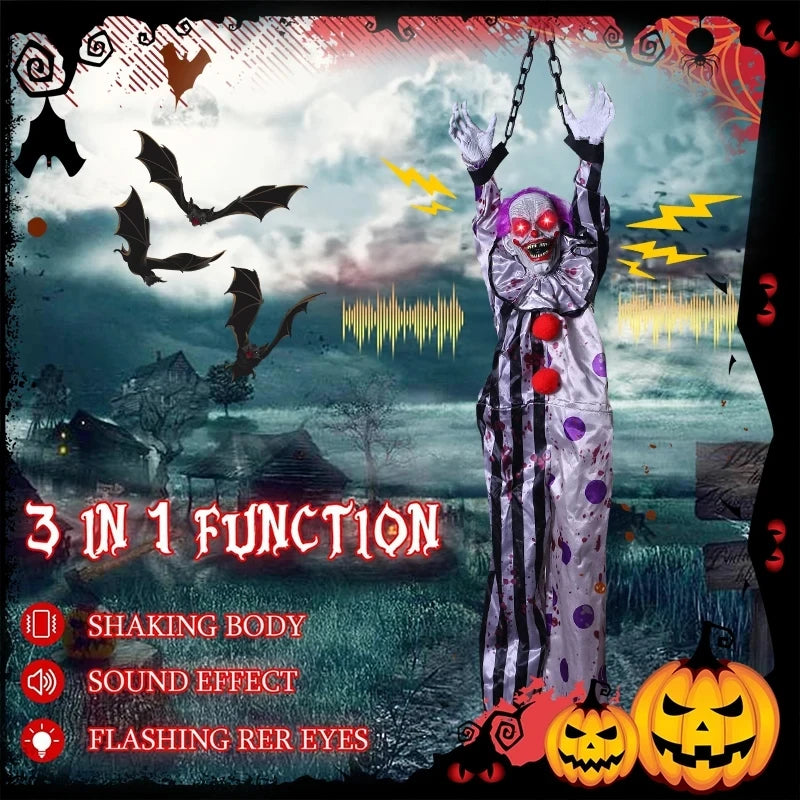 Halloween Animatronics Decoration Hanging Clown Nurse Voice Control Electric Outdoor Scary Clearance Horror Haunted House Props