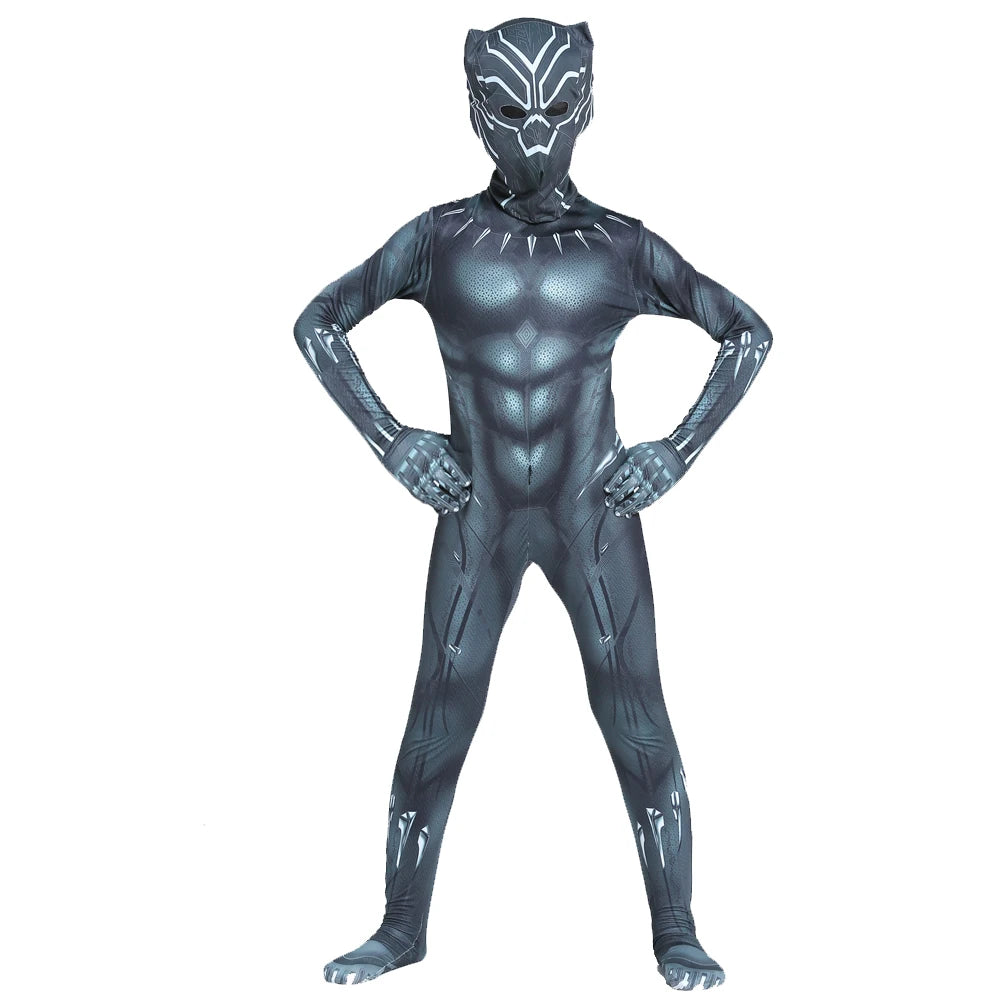 Boys Black Panther Tights Superhero Tights Movie Character Cosplay Justice Hero Mask Set Halloween Dress Up Kids Fantasy Costume