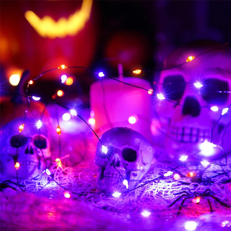 Orange Purple Halloween String Lights 10M 20M Black Wire Fairy Lights for Halloween Christmas Home Decoration Plug Outdoor