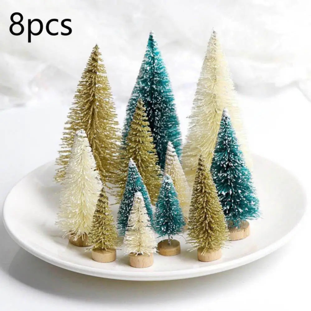 Christmas Tree 8Pcs Mini Christmas Trees Snowy Pine Xmas Party Ornament Holiday Decoration