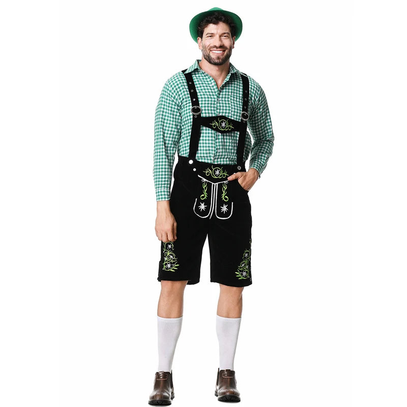 Guy Oktoberfest Traditional Lederhosen Costume Pubs Bartender Outfit Cosplay Carnival Halloween Fancy Party Dress