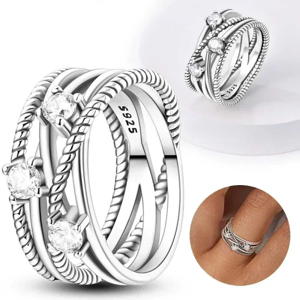 New 925 Sterling Silver Rings Stackable Infinite Heart Daisy Flower for Women Original Silver 925 Wedding Ring Jewelry Gift