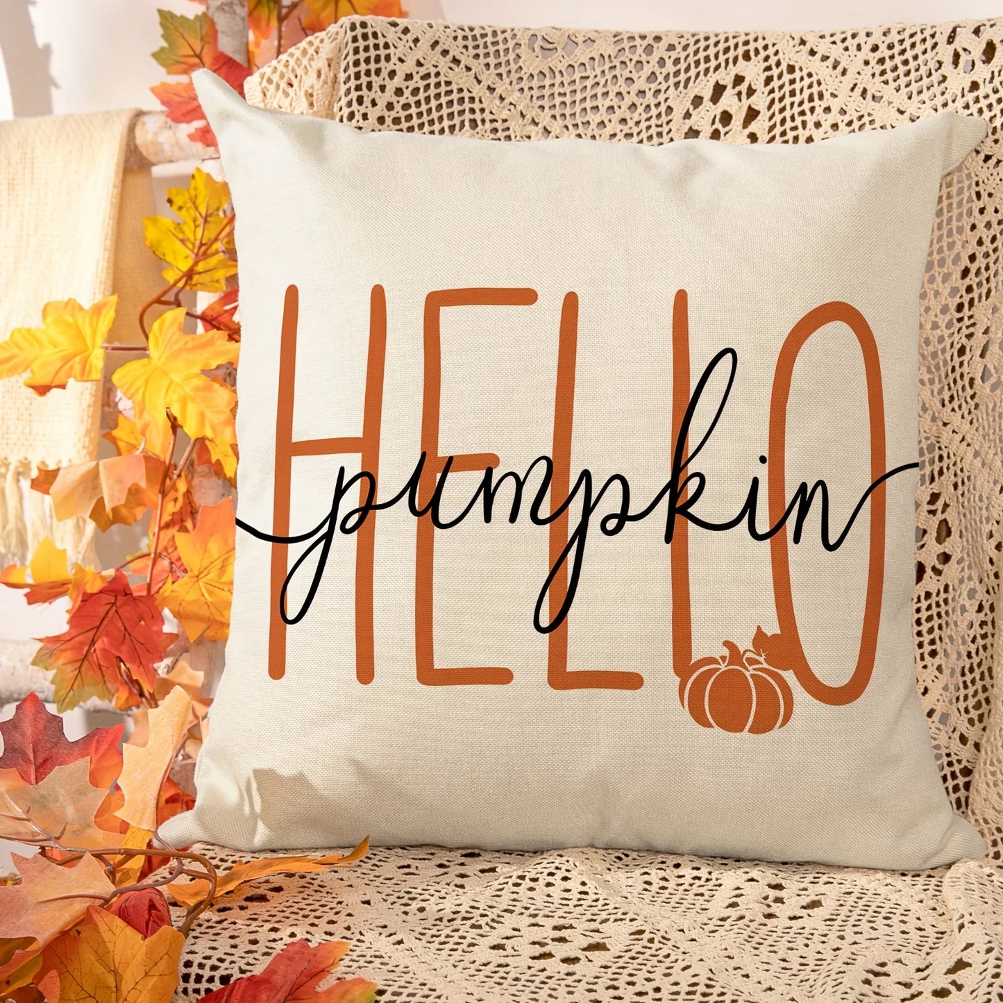 4pcs Vintage Fall Pillow Covers 18x18 Inch - Autumn Orange White Pumpkin Design for Thanksgiving  No Pillow Core Included