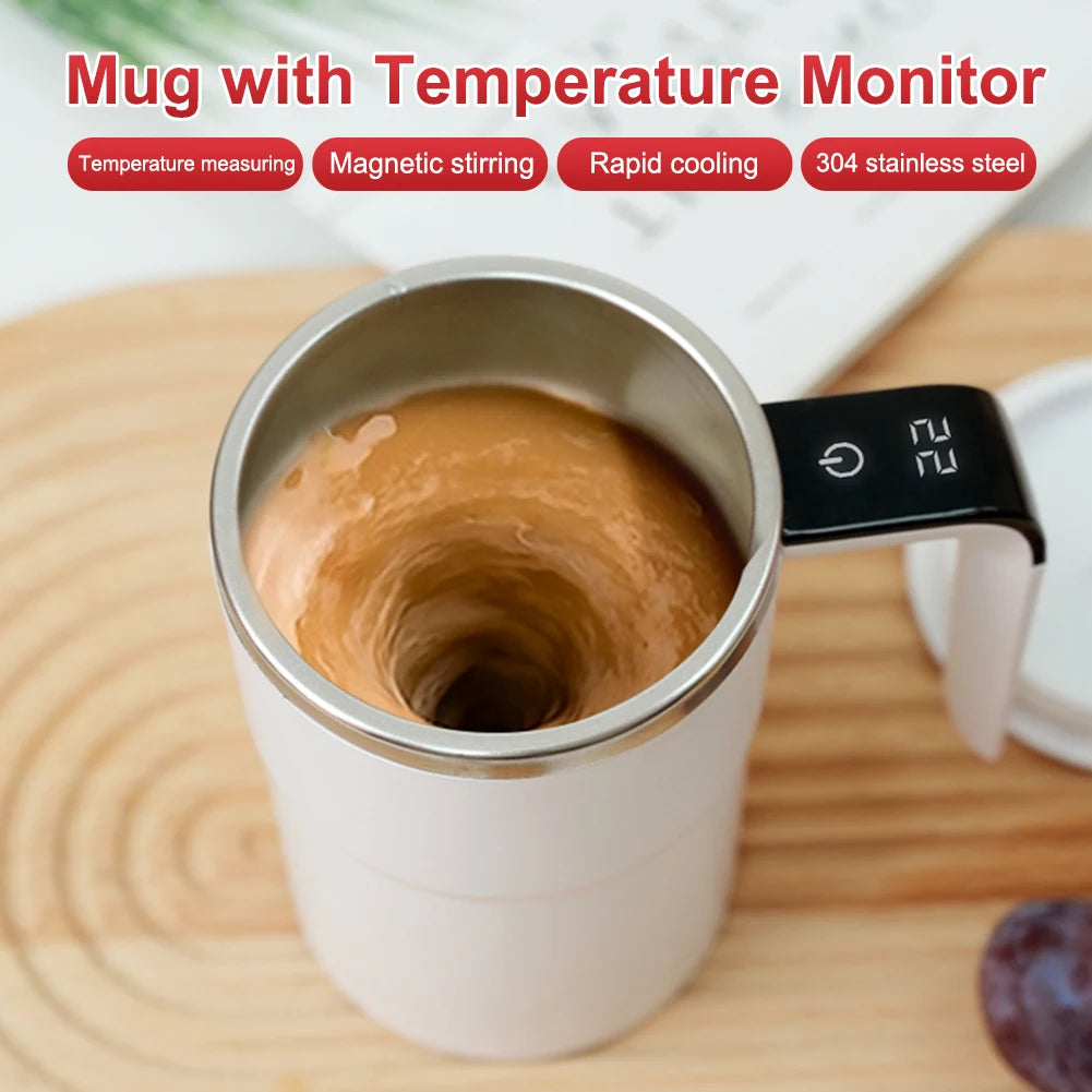 Magnetic Self Stirring Coffee Mugs Portable Automatic Mixing Cup Rechargeable Self Stirring Cup With Thermometer For Home Office