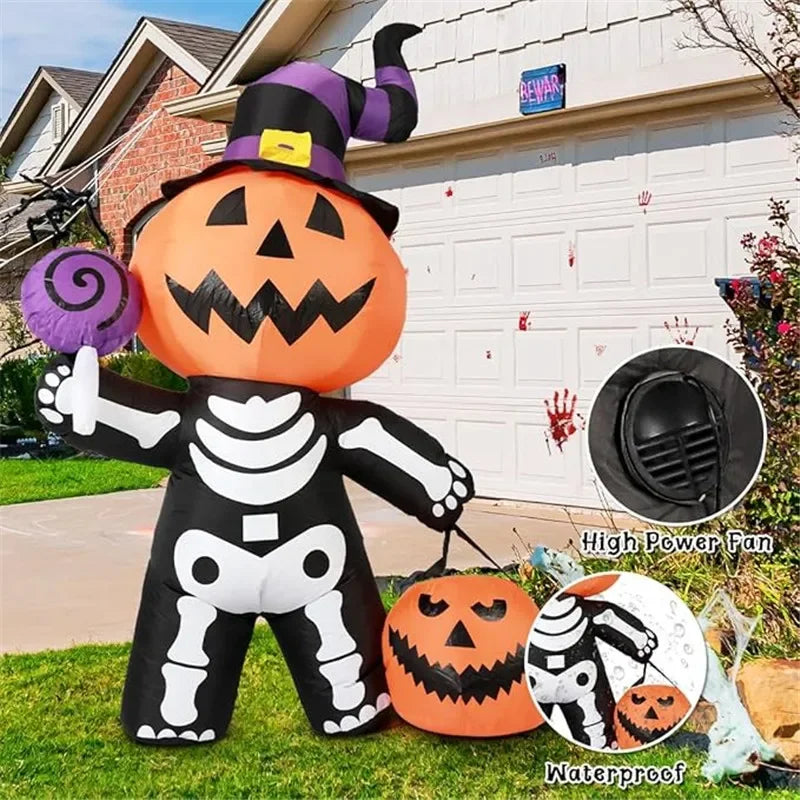 1.8M/6FT Halloween Inflatable Skull Ghost Pumpkin Model Built-in LED Festival Home Indoor Outdoor Decoration Garden Prop