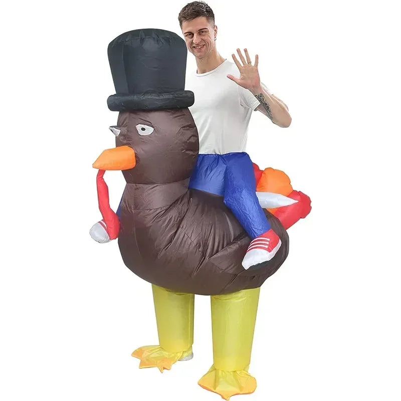 Thanksgiving Party Stage Performance Adult Cosplay Cartoon Horse Riding Gentleman Top Hat Turkey Dress Up Inflatable Costume