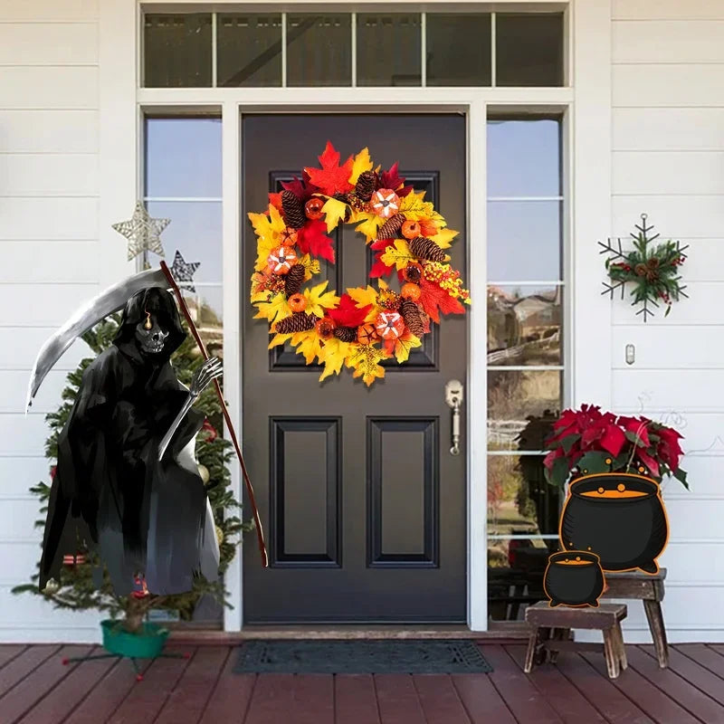 Autumn Wreath Farmhouse Garland Fall Pumpkin Wreath Harvest Front Door Wall Hanging Christmas Halloween Wreath Home Decoration