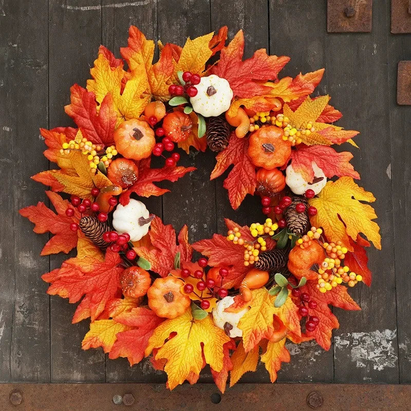 Autumn Wreath Farmhouse Garland Fall Pumpkin Wreath Harvest Front Door Wall Hanging Christmas Halloween Wreath Home Decoration