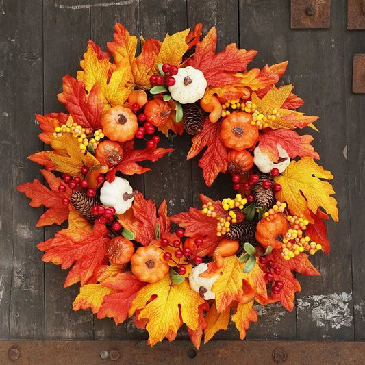 Autumn Wreath Farmhouse Garland Fall Pumpkin Wreath Harvest Front Door Wall Hanging Christmas Halloween Wreath Home Decoration