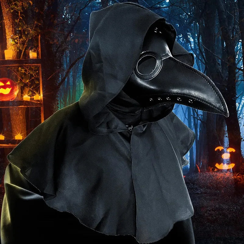 Halloween Plague Doctor Mask and Cloak Costume Props  Long Nose Beak Leather Masks for Adult Reaper Cloak Medieval Black Hat