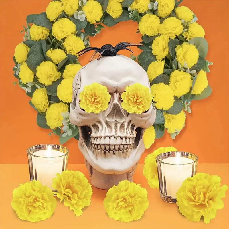 10Pcs Mexican Marigold Artificial Flowers For Day Of The Dead Diwali Home DIY Craft Party Halloween Dia De Los Muertos Decor