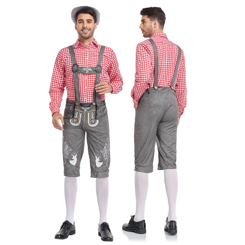 Guy Oktoberfest Traditional Lederhosen Costume Pubs Bartender Outfit Cosplay Carnival Halloween Fancy Party Dress