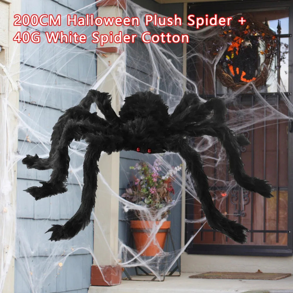 30-200CM Black Scary Giant Spider Huge Spider Web Halloween Decor for Home Bar Haunted House Props Holiday Party Outdoor Decor