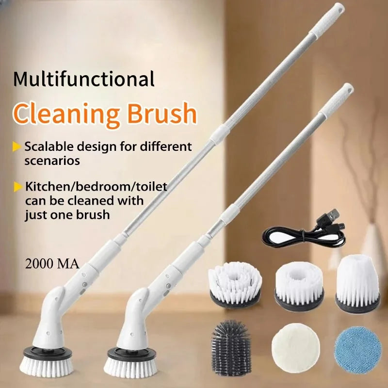 2000mAh 6-in-1 Electric Cleaning Brush Adjustable Speed Wireless Rotary Clean Brush Shower Cleaning Brush Kitchen Bathroom Home