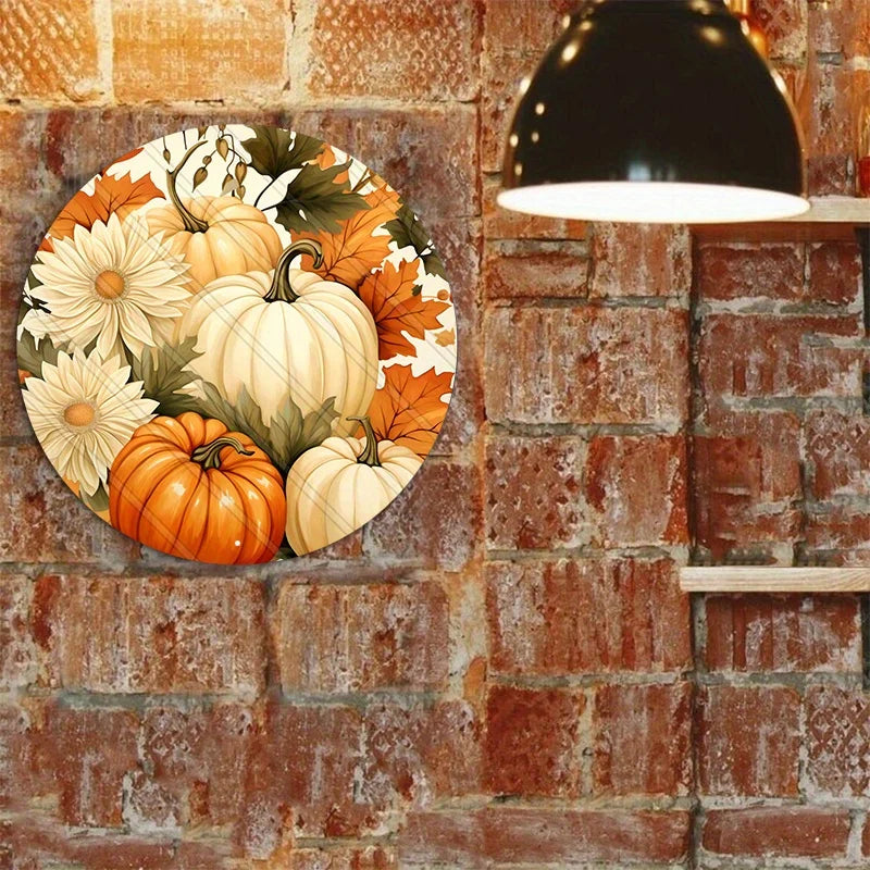 Fall Decor Sign, Durable Aluminum Metal Construction, Beautiful Floral Pumpkin Pattern, Wall Art, Home Decor, 8x8 Inch, 1Pc