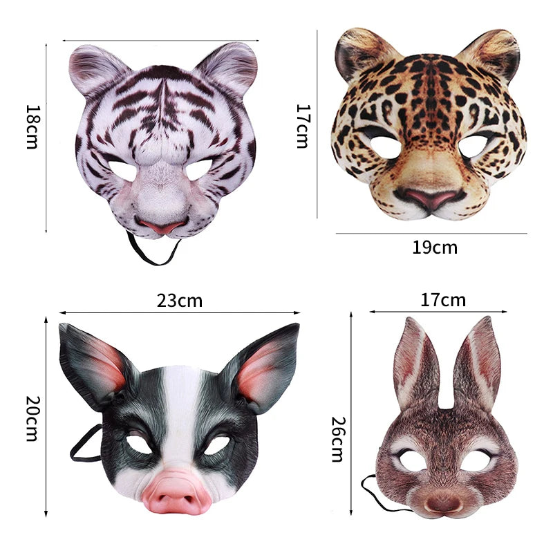 3D Animal Mask Cosplay Halloween Masquerade Ball Masks Tiger Pig Half Face Mask Party Carnival Fancy Dress Costume Props