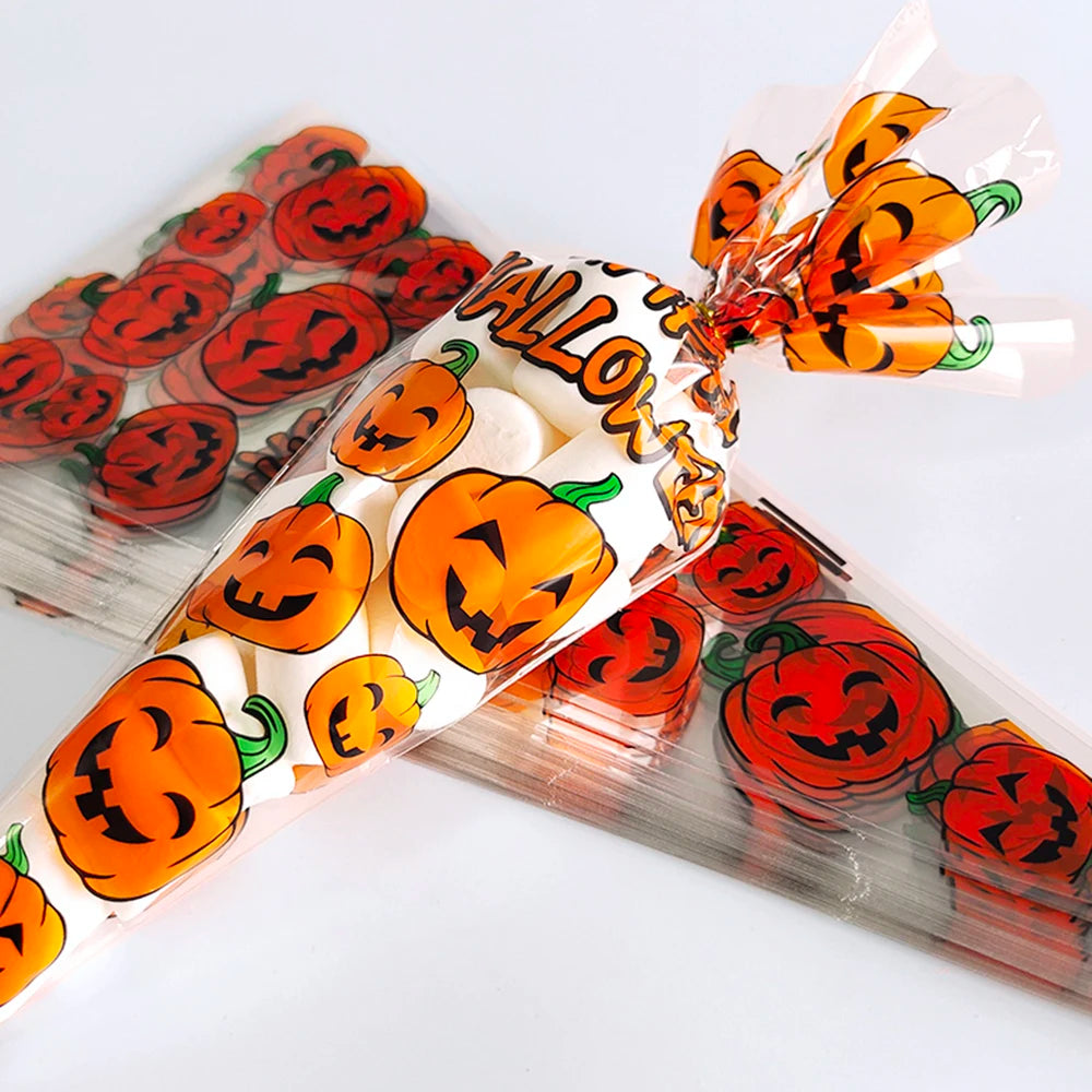 Halloween Gift Bags Halloween Candy Cookie Cone Bags Pumpkin Bat Spider Plastic Pouch for Kids Gift Halloween Decoration 2024