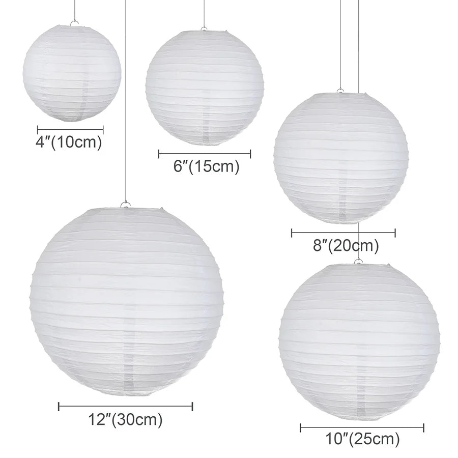 30pcs/Lot 4''-12'' Mix Size Paper Ball Lampion Hanging White Wedding Decoration Paper Lanterns Lampshade Party Décor