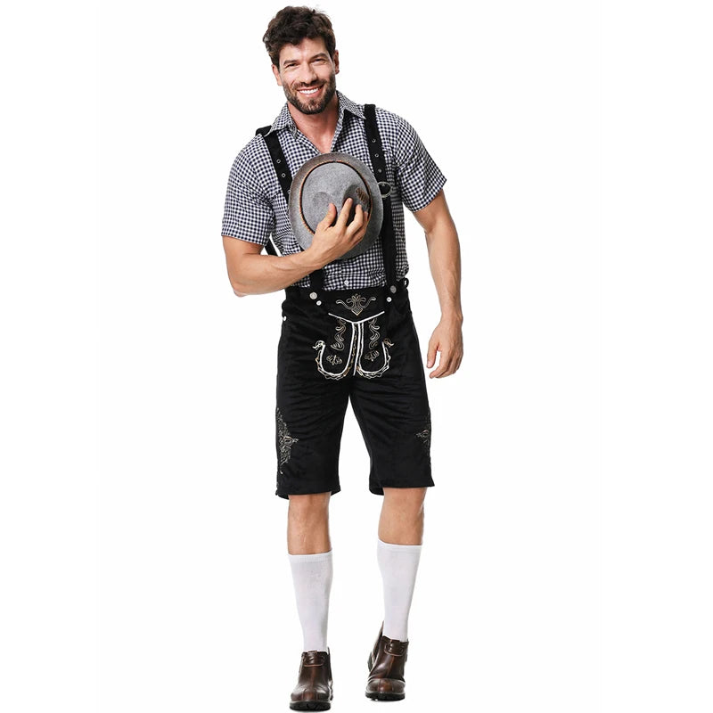 Guy Oktoberfest Traditional Lederhosen Costume Pubs Bartender Outfit Cosplay Carnival Halloween Fancy Party Dress