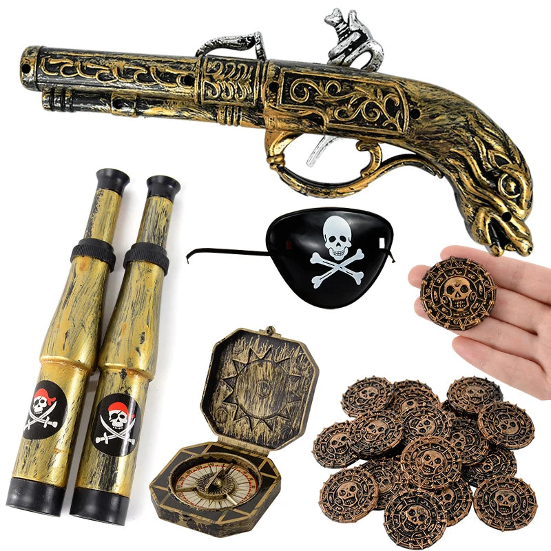 Pirate Theme Party Decoration Pirate Captain Hat Patch Pistol Treasure Toys For Kids Birthday Party Decor Halloween Cosplay Prop