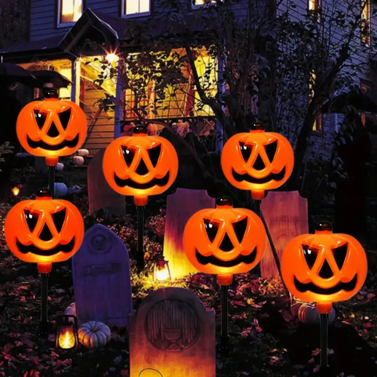 1 Set Halloween Pumpkin Garden Solar Stake Lights Outdoor Waterproof Decorative Pumpkin Lamp Suitable For Halloween Theme Decor