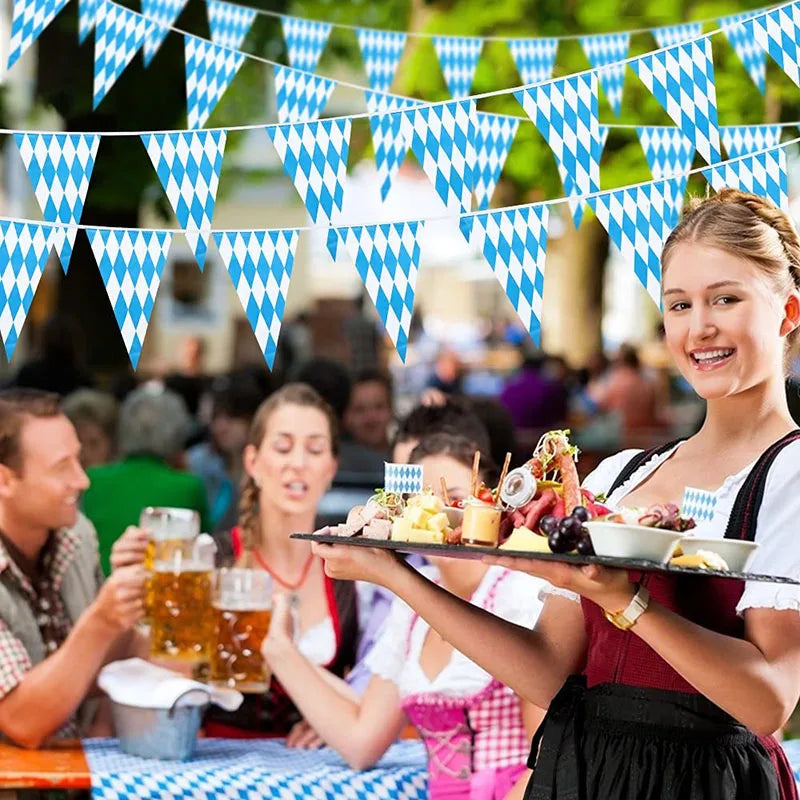 10 Meters Blue White Lattice Plastic Banners Flag German Beer Festival Pennant For Bar Oktoberfest Themed Party Decorations