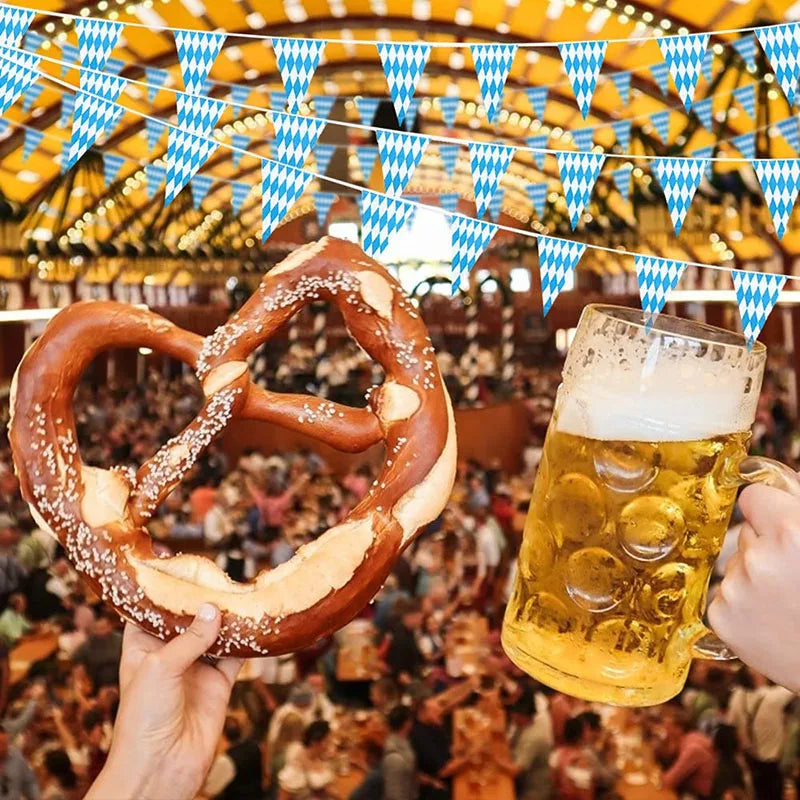 10 Meters Blue White Lattice Plastic Banners Flag German Beer Festival Pennant For Bar Oktoberfest Themed Party Decorations