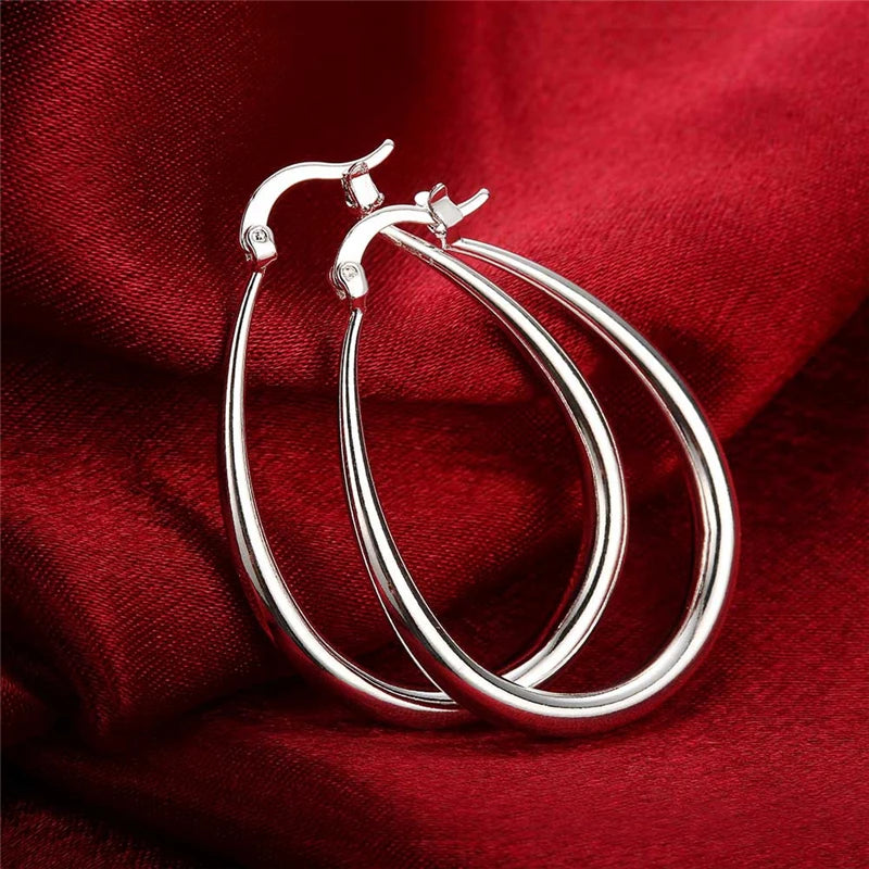 SAIYE  925 Sterling Silver Smooth Solid Circle U Round Hoop Earring For Women Wedding Engagement Party Fashion Jewelry