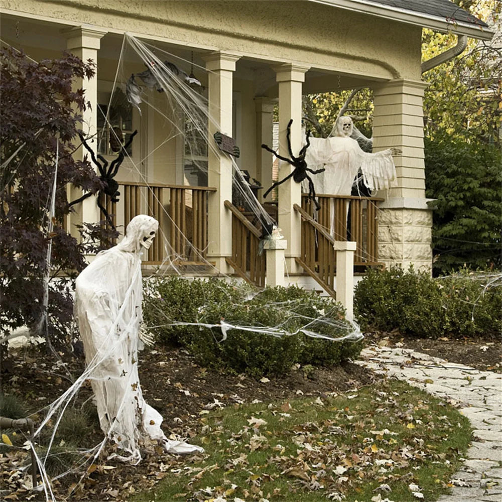 Halloween Artificial Spider Web White Stretchy Cobweb Glowing in The Dark Halloween Scary Party Scene Props Indoor Outdoor Decor