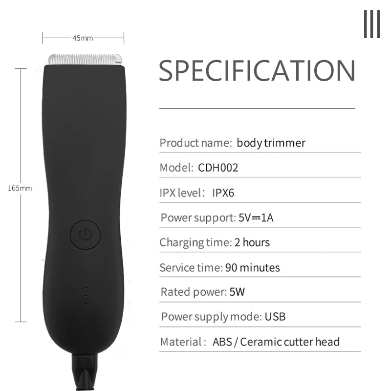 Body Hair Trimmer Shaver for Men Ball Trimmer for Groin Pubic Replaceable Ceramic Blade Groomer Electric Razor Waterproof Clippe