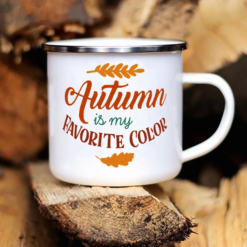 Hello Autumn mugs Thanksgiving Mug Flower Pumpkin Cup Print enamel Mug Fall Coffee cups party farmhouse decoration fall gifts