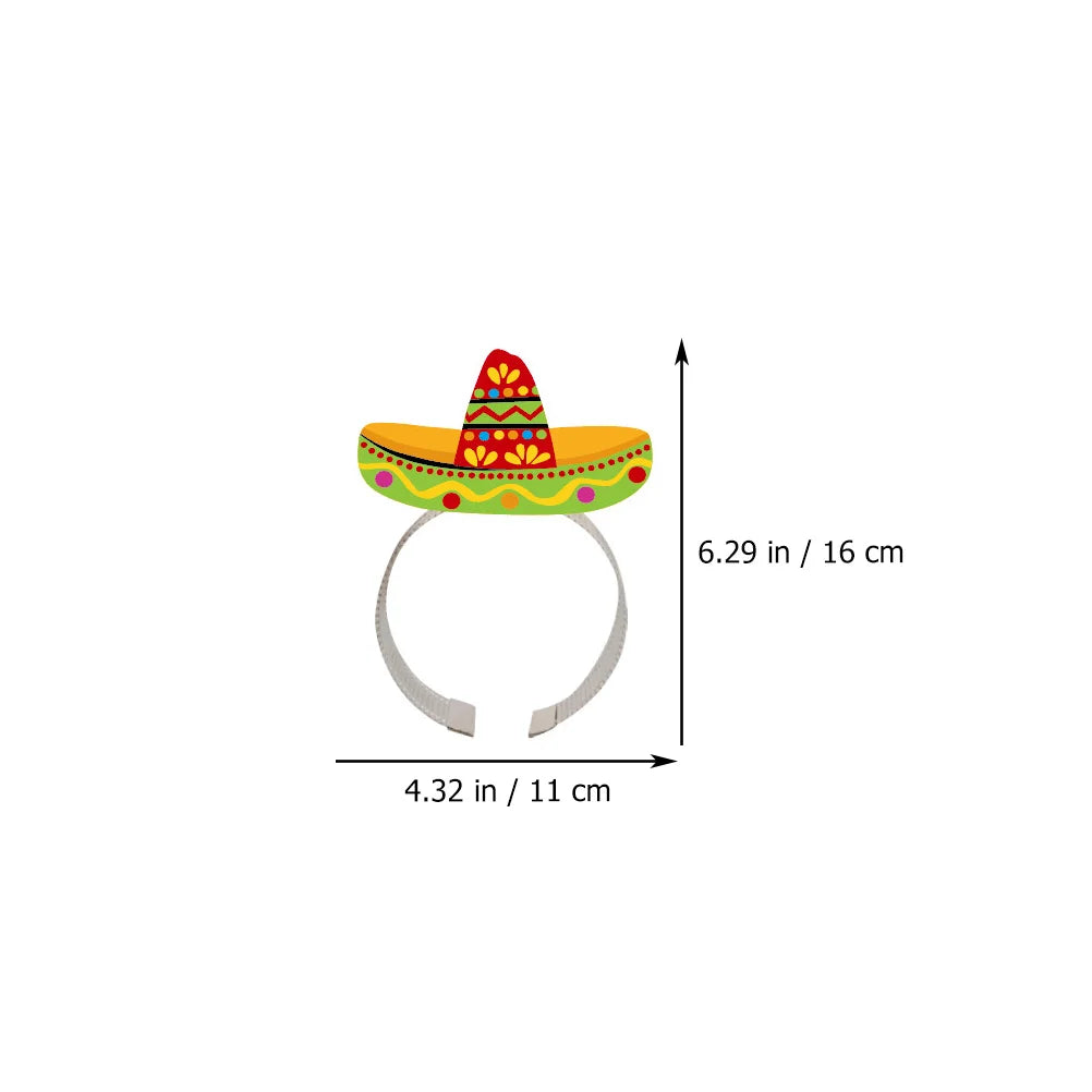 6 Pcs Mexican Hat Headband Sombrero Hats Headbands Brim 16x11cm Day The Dead Hairbands Paper Party Supplies