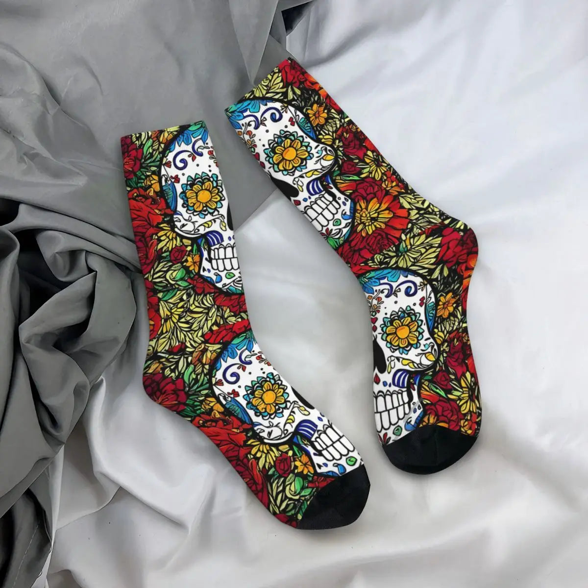 Vintage Skull In Color Men's Socks Day Of The Dead Mexico Skull Unisex Street Style Pattern Printed Funny Crew Sock Gift