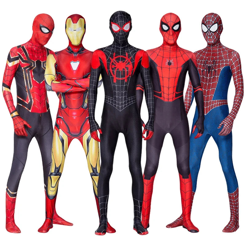 Spiderman Costume Spider Man Black Panther Iron Man Spider Gwen Cosplay Zentai Jumpsuit Bodysuit Halloween Costume Adult Child