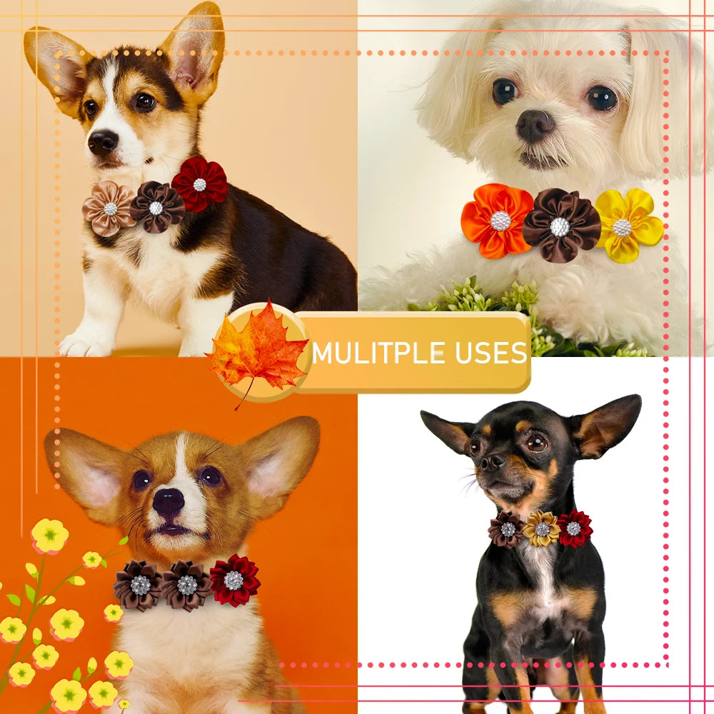 10PCS Dog Bow Tie Fall Adjustable Pet Collars With Pearls For Dogs and Cats Pet Grooming Accessories Dog Bowties Pet Supplies