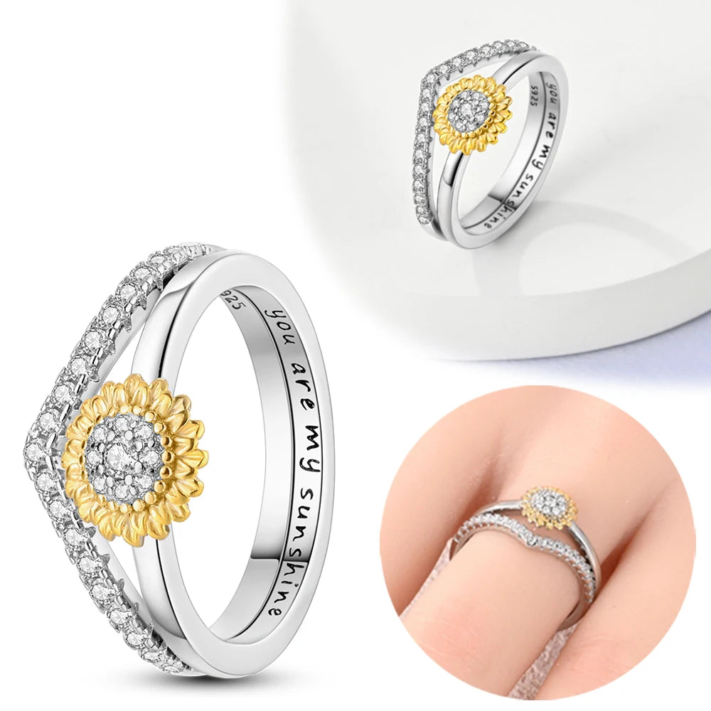 New 925 Sterling Silver Rings Stackable Infinite Heart Daisy Flower for Women Original Silver 925 Wedding Ring Jewelry Gift