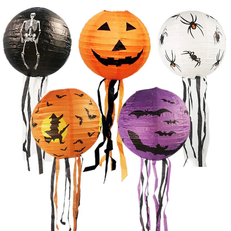 1pc Halloween Paper Lanterns Pumpkin Spider Bat Skeleton Lanterns for Halloween Party Decorations Indoor Outdoor Party Supplies