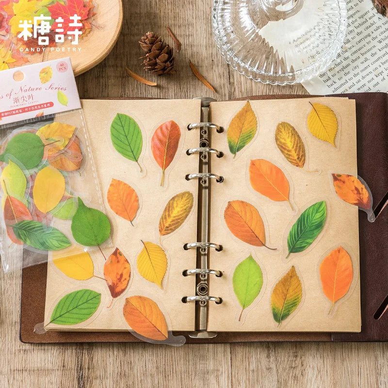 40 Pcs Diy Decoration Autumn Leaves Adhesive Stickers For Laptop Planners Scrapbook Diary Notebooks