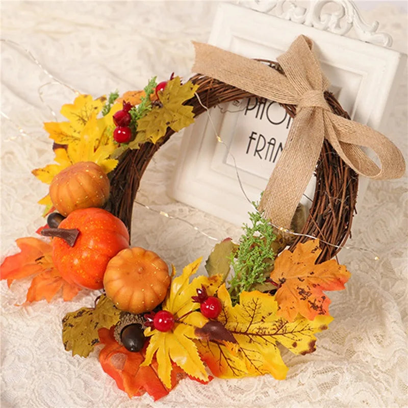 Fall Wreaths for Front Door Autumn Wreath with Berry Pumpkin Maple Leaves Halloween Thanksgiving Harvest Festival Decoration