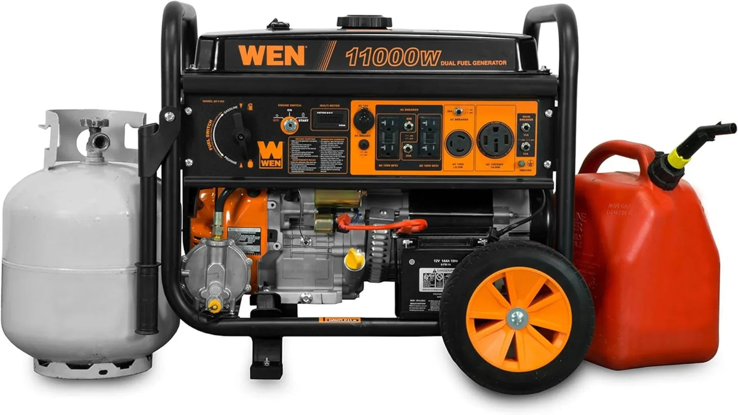 11,000-Watt 120V/240V Dual Fuel Portable Generator with Wheel Kit and Electric Start - CARB Compliant Black