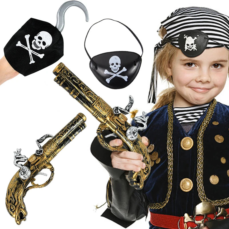 Pirate Theme Party Decoration Pirate Captain Hat Patch Pistol Treasure Toys For Kids Birthday Party Decor Halloween Cosplay Prop