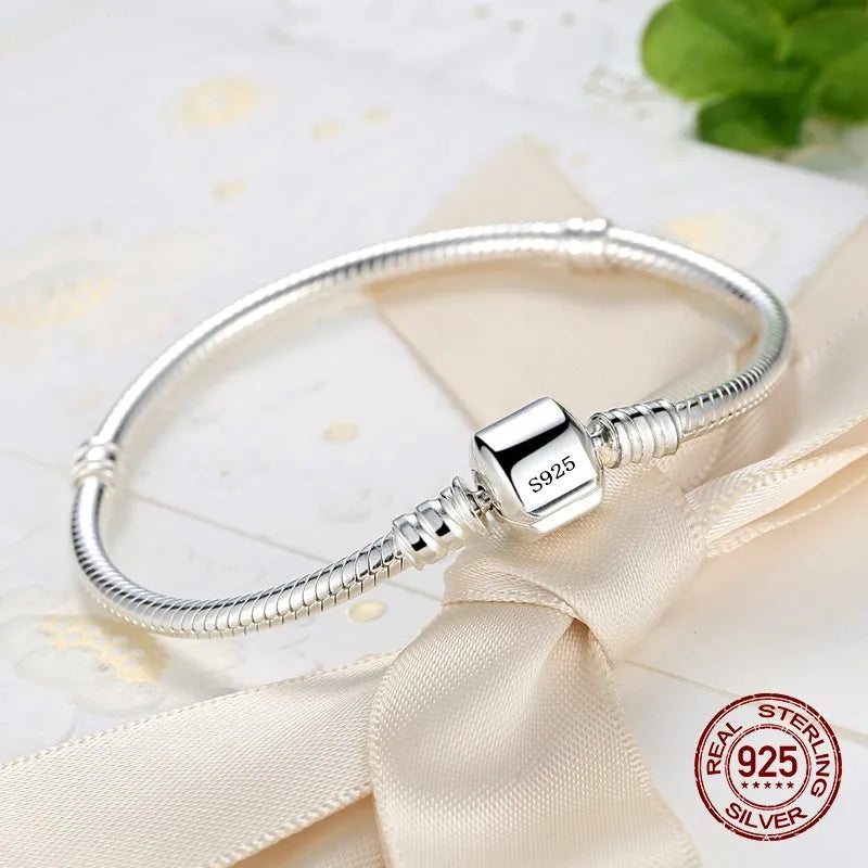 Handmade Original Fine Jewelry 925 Sterling Silver Charm Bracelet Soft Smooth Snake Bone Bracelets for Women