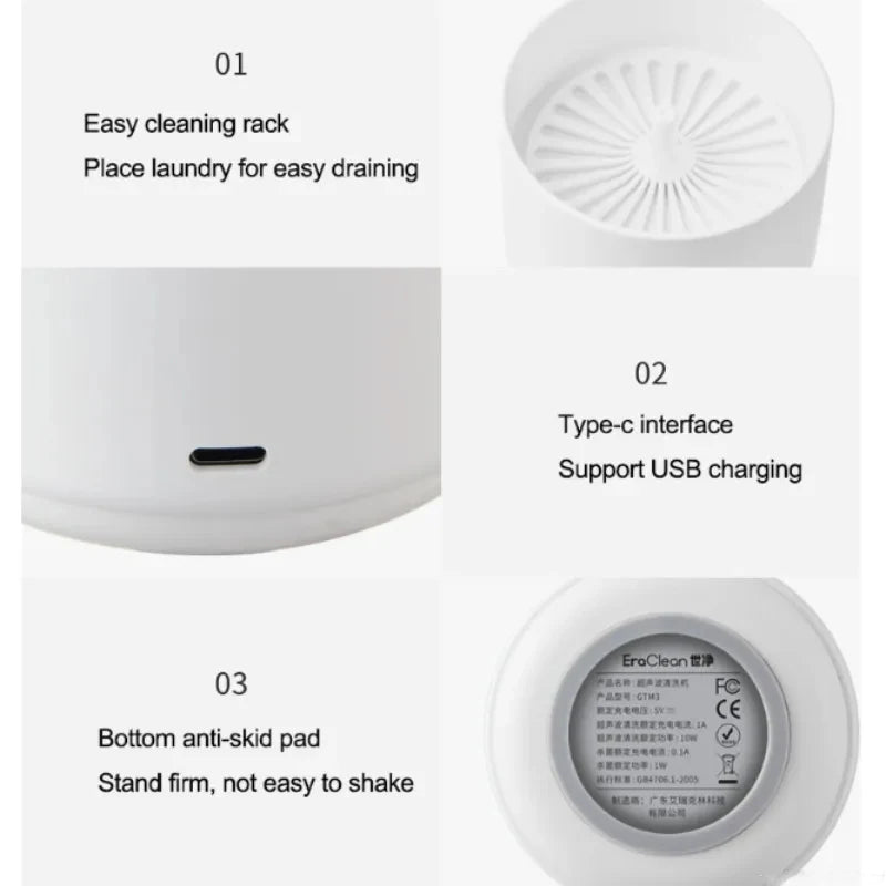 Eraclean Braces Ultrasonic Cleaning Machine 36000Hz High Frequency Vibration Oral Denture Cleaning Rechargeable Cleaner