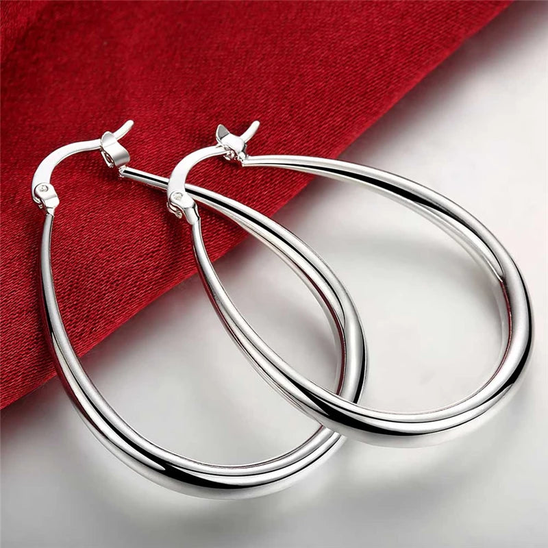 SAIYE  925 Sterling Silver Smooth Solid Circle U Round Hoop Earring For Women Wedding Engagement Party Fashion Jewelry