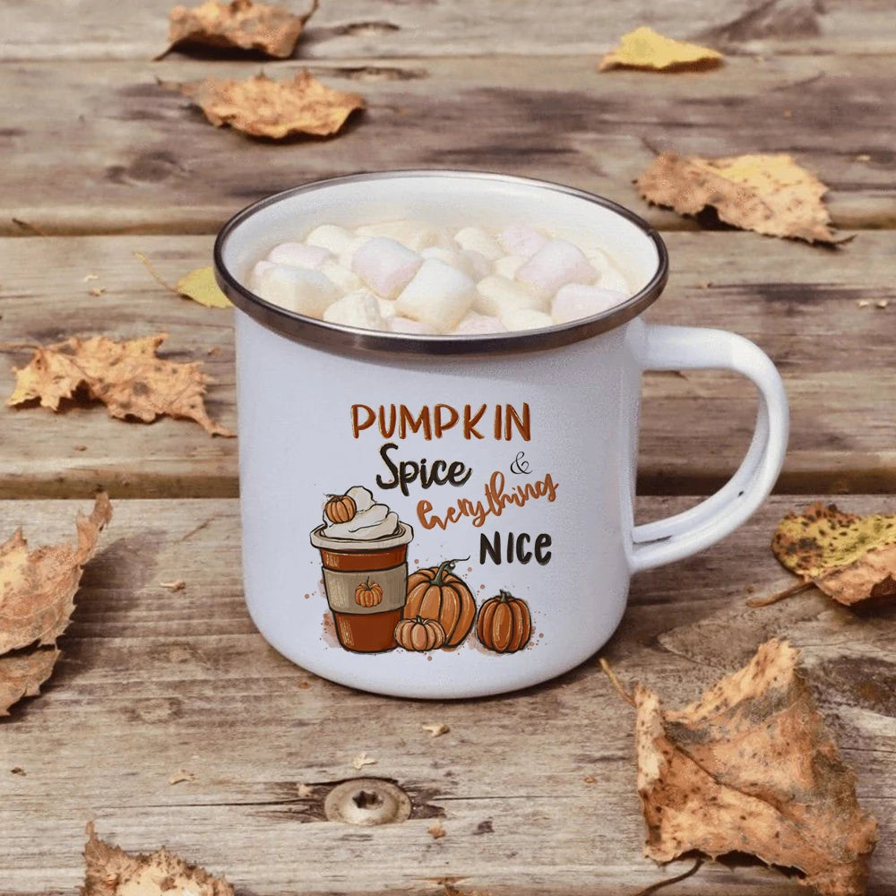 Hello Autumn mugs Thanksgiving Mug Flower Pumpkin Cup Print enamel Mug Fall Coffee cups party farmhouse decoration fall gifts