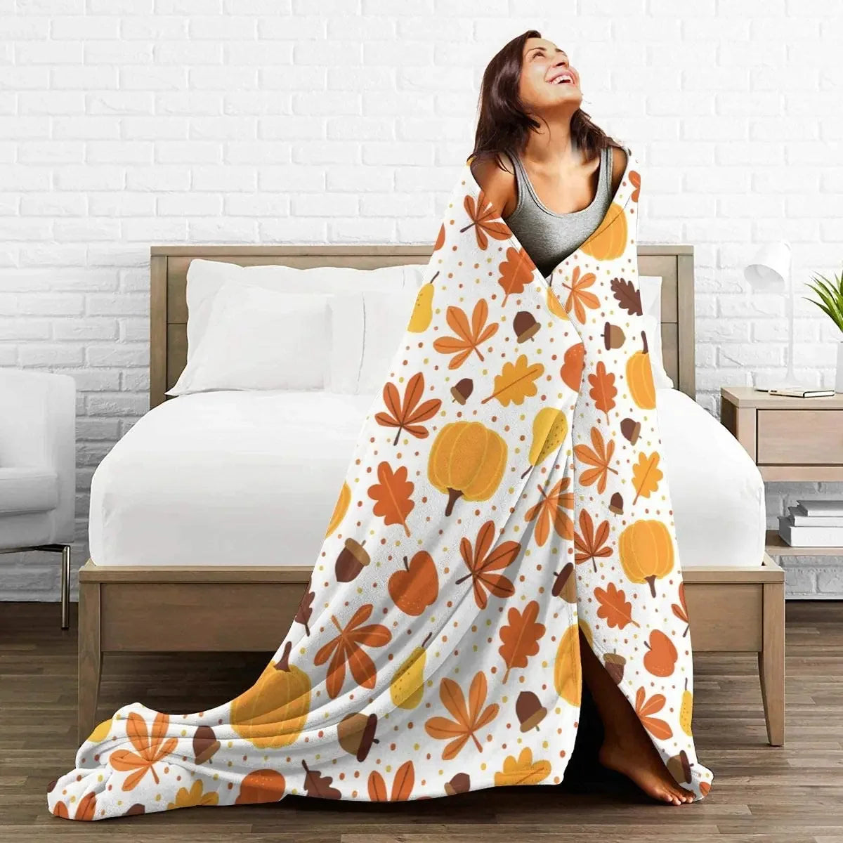 Fall Pumpkin Autumn Leaves Soft Throw Blanket Lightweight Flannel Fleece Blanket for Couch Bed Sofa