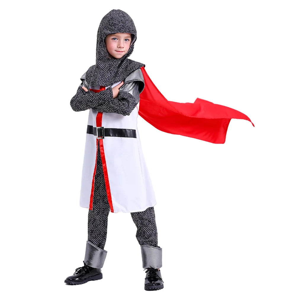 Deluxe Medieval Crusader Templar Knight Cosplay Costume For Kids Outfit Suits Boys Halloween Carnival Party